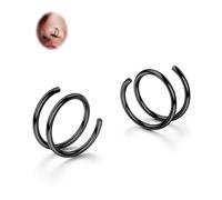 BodyBonita 2Pcs Black Softened 316L Stainless Steel Double Hoop Nose Ring for Single Piercing 20G Bendable Twist Spiral Nose Rings Hoops for Women 10 mm