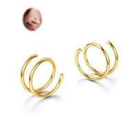 BodyBonita 2Pcs Gold Softened 316L Stainless Steel Double Hoop Nose Ring for Single Piercing 20G Bendable Twist Spiral Nose Rings Hoops for Women 10 mm