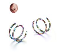 BodyBonita 2Pcs Rainbow Softened 316L Stainless Steel Double Hoop Nose Ring for Single Piercing 20G Bendable Twist Spiral Nose Rings Hoops for Women 8 mm