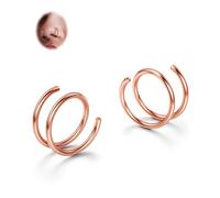 BodyBonita 2Pcs Rose Gold Softened 316L Stainless Steel Double Hoop Nose Ring for Single Piercing 20G Bendable Twist Spiral Nose Rings Hoops for Women 10 mm