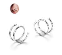BodyBonita 2Pcs Silver Softened 316L Stainless Steel Double Hoop Nose Ring for Single Piercing 18G Bendable Twist Spiral Nose Rings Hoops for Women 8 mm