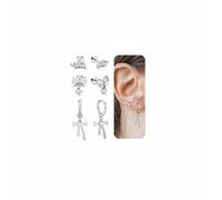 BodyBonita 3 Pairs Bow Earrings for Women S925 Sterling Silver ColorPost Flat Back Earrings Sillver Hoop Earrings Dangle CZ Stud