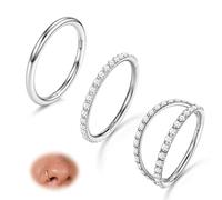 BodyBonita 3pcs 16G/18G/20G Nose Rings 316L Surgical Steel Triple/Double Hoop CZ Septum Cartilage Earring Helix Rook Tragus Conch Piercing Jewelry for Women Men 8 mm/10 mm, 18G(1.0mm)-8mm, Stainless