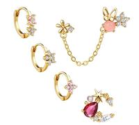 BodyBonita 5 Pcs Dainty 18K Gold Plated Chain Earrings for Women - Sterling Silver Hypoallergenic Universe Cartilage Earrings Hoop Earring 18K Gold Plated Stud Earring Sets for Multiple Piercing