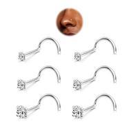 BodyBonita 6pcs Nose Studs - 316L Surgical Steel Corkscrew Nose Rings 18G/20G/22G Nose Piercing Stud 1.5 mm 2 mm 3 mm CZ Screw Nose Rings Studs Nostril Piercing Jewelry for Women Men, 22guage(0.6mm