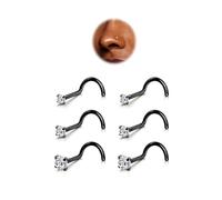 BodyBonita 6pcs Nose Studs - 316L Surgical Steel Corkscrew Nose Rings 18G Piercing Stud 1.5mm 2mm 3mm CZ Black Screw Studs Nostril Piercing Jewellery for Women Men