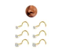 BodyBonita 6pcs Nose Studs - 316L Surgical Steel Corkscrew Nose Rings 20G Nose Piercing Stud 1.5mm 2mm 3mm CZ Gold Screw Nose Rings Studs Nostril Piercing Jewellery for Women Men