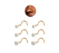 BodyBonita 6pcs Nose Studs - 316L Surgical Steel Corkscrew Nose Rings 22G Piercing Stud 1.5mm 2mm 3mm CZ Rose Gold Screw Studs Nostril Piercing Jewellery for Women Men