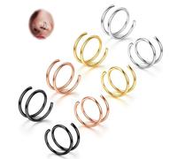 BodyBonita 8Pcs Mixed Color Softened 316L Stainless Steel Double Hoop Nose Ring for Single Piercing 20G Bendable Twist Spiral Nose Rings Hoops for Women 8 mm