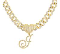 BodyBonita Cursive 18K Gold Plated Initial Necklace - Iced Out Miami Cuban Link Chain for Women 18K Gold Plated Alphabet Letter Pendant Personalised Necklace