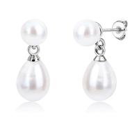 BodyBonita Dainty Drop Pearl Earrings for Women, 925 Sterling Silver Posts Pearl Stud Earrings, Hypoallergenic Hoop Earring, Ginkgo Leaf Hook Earring Fashion Jewellery Silver Color Stud-Double