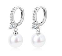 BodyBonita Dainty Drop Pearl Earrings for Women, 925 Sterling Silver Posts Pearl Stud Earrings, Hypoallergenic Hoop Earring, Ginkgo Leaf Hook Earring Fashion Jewellery Silver Color Hoop