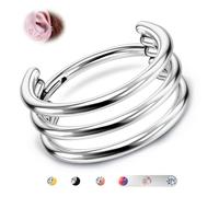 BodyBonita G23 Titanium Earrings for Women Men Stacked Clicker - 16G Triple Nose Ring Conch Cartilage Piercing Jewellery Septum Rings Tragus Daith Helix Earrings Hoops Silver Color 10 mm