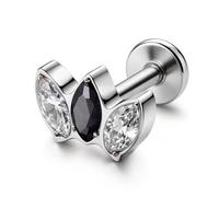 BodyBonita G23 Titanium Flat Back Stud Earrings Piercings - Hypoallergenic 16G Tragus Piercing Jewelry Helix Medusa Monroe Labret Lip Conch Earring 8mm, 8mm-Bar Length, Titanium, cubic zirconia