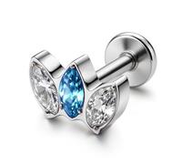 BodyBonita G23 Titanium Helix Cartilage Piercing Jewellery Tragus Piercings - Hypoallergenic 16G Flat Back Earrings Medusa Monroe Labret Lip Conch Earring 8mm Blue CZ