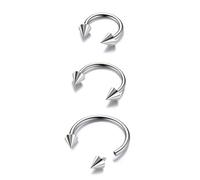 BodyBonita G23 Titanium Horseshoe Septum Rings - 3pcs ASTM F136 Titanium Nose Rings Horseshoe Circular Spikes Septum Jewellery 16G Nose Piercing Conch Helix Rook Lip Nipple Cartilage for Women Silver