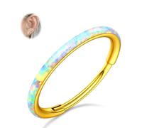 BodyBonita G23 Titanium Opal Nose Rings Hoops - 16G/18G/20G Hinged Septum Rings Seamless Nose Rings for Women Conch Helix Daith Earrings Piercing Jewelry Purple/Pink/Blue/White Silver/Gold 8mm/10mm