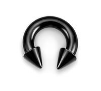 BodyBonita G23 Titanium Septum Rings 00G - Horseshoe Spike Barbell Nose Piercing Jewelry ASTM F136 Titanium Earrings for Women Men Black 16 mm