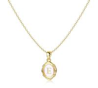 BodyBonita Gold Initial E Necklaces for Women - 14K Gold Plated Oval Letter White Enamel Name Necklaces