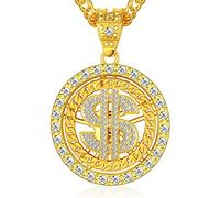 BodyBonita Gold Money Dollar Sign Chain Necklace For Men Rotatable Rapper Hip Hop Fake Chain 18k Gold Plated Halloween Old School Big Chunky Turnover Punk Style Necklace