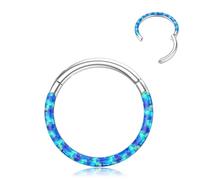 BodyBonita Hinged Opal Nose Ring - 16G 316L Surgical Steel Septum Rings Hoop for Women Conch Piercing Jewellery Helix Daith Cartilage Earring Blue Opal 10 mm Silver