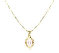 BodyBonita Initial O Necklace for Women - 16K Gold Plated Oval Letter Necklaces White Enamel Name Hypoallergenic Necklace Chain