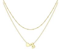 BodyBonita Layered Initial B Heart Necklace - Dainty 16K Gold Plated Tiny Letter Heart Necklace Chain Monogram Name Personalized Necklaces Jewellery