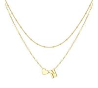 BodyBonita Layered Initial Necklace, Dainty 14K Gold Plated Tiny Heart Letter Necklace for Women Personalized Necklaces Monogram Name Necklaces Womens Jewellery N