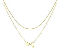 BodyBonita Layered Initial Y Heart Necklace - Dainty 16K Gold Plated Tiny Letter Heart Necklace Chain Monogram Name Personalized Necklaces Jewellery