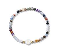 BodyBonita Natural Stone Initial Bracelet Elastic Faux Mother-Of-Pearl Bead Bracelet with A-Z Letter Jewellery for Women Men