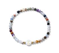 BodyBonita Natural Stone Initial Bracelet Elastic Faux Mother-Of-Pearl Bead Bracelet with A-Z Letter Jewellery for Women Men