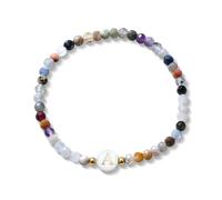 BodyBonita Natural Stone Initial Bracelet Elastic Faux Mother-Of-Pearl Bead Bracelet with A-Z Letter Jewellery for Women Men