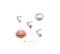 BodyBonita Opal Nose Rings for Women - 316L Surgical Steel Nose Hoops Piercing 20G 18G 16G Septum Rings L Shaped Nose Studs Jewelry Cartilage Conch Daith Helix Tragus Earrings 8/9/10mm 4Pcs 4Pcs, 18g