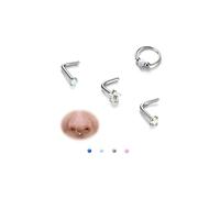 BodyBonita Opal Nose Rings for Women - 316L Surgical Steel Nose Hoops Piercing 20G 18G 16G Septum Rings L Shaped Nose Studs Jewelry Cartilage Conch Daith Helix Tragus Earrings 8/9/10mm 4Pcs 4Pcs, 20g