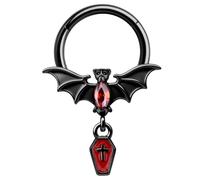 BodyBonita Septum Rings for Women Dangle 16G, 316 Surgical Steel Halloween Nose Ring Hoops Gothic, Bat Helix Daith Conch Piercing Jewelry Cartilage Earrings Red CZ 10mm Black