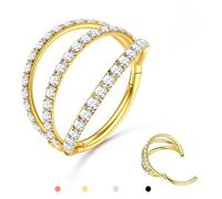 BodyBonita Triple Hoop Nose Ring - Gold 316L Stainless Steel Septum Clicker 18G CZ Nose Piercing Jewellery Conch Helix Rook Tragus Daith Rings Cartilage Earrings 8 mm