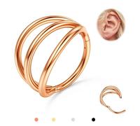 BodyBonita Triple Hoop Nose Ring - Rose Gold 316L Stainless Steel Septum Clicker 16G Nose Piercing Jewellery Conch Helix Rook Tragus Daith Rings Cartilage Earrings 12 mm