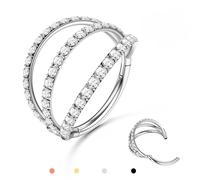 BodyBonita Triple Hoop Nose Ring - Silver 316L Stainless Steel Septum Clicker 16G CZ Nose Piercing Jewellery Conch Helix Rook Tragus Daith Rings Cartilage Earrings 8 mm