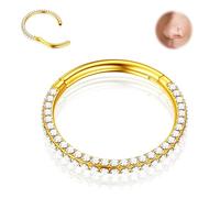 BodyBonita Triple-Sided Clear CZ Nose Ring 16G - 316L Surgical Steel Septum Rings Clicker Hypoallergenic Nose Piercing Jewellery for Cartilage Helix Rook Tragus Lobe Daith Earring 8 mm-Gold