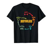 Bodybuilder Lift Push Repeat Gym Motivation Workout Mindset Value Graphic T-Shirt, Men, Black, S