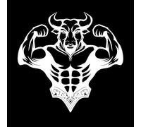 Bodybuilder Logo with Big Muscles Bull Head Wall Decals Paster Paper 54.6x57.5cm Store Decoration White