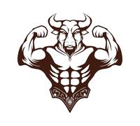Bodybuilder Logo with Big Muscles Bull Head Wall Decals Paster Paper 67.2x70.7cm Window Decals Coffee