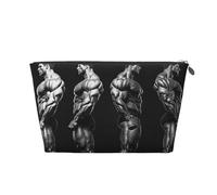 Bodybuilding Evolution Prints PVC Leather Travel Toiletry Bag with Silver Zippers, Waterproof Cosmetic Organiser for Makeup, Toiletries & Essentials
