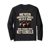 Bodybuilding Lifting Gym Lovers Old Man Trains Kettlebell Long Sleeve T-Shirt