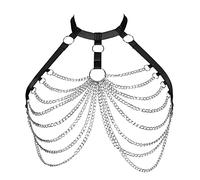 BODYCAGE Women Large Size Body Harness Elastic Adjust Lingerie Bra Top Chain Gothic Festival Rave Christmas Party Costume Dance (Black)