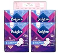 Body Form Ultra Goodnight Sanitary Towels with Wings, 32 (8 x4 Packs) Period Pads for Night use, Super Heavy Flow, Cour-V Ultra Night with Caliko Period Tracker