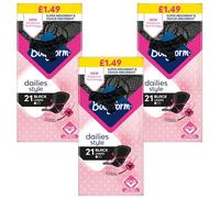 Bodyform Dailies Black Panty Liners for Women Designed for Black Underwear Super Absorbent, Odour Absorbent | V-Zone Protection | Pack of 3X 21 (63 Liners) Including Oerich Motivational Sticker