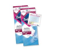 Bodyform Extra Long Panty Liners Dailies | Blue Box Fresh & Protect | Comfy and Breathable | Instant Absorption | Pack of 2X 19 (38 Pantyliners) Including Jaspem Period Tracker
