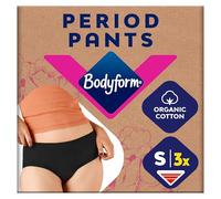 Bodyform Reusable Period Pants, for up to 12 Hours of Protection, ComfortFit Gusset Adjusted by Size, Menstrual Underwear for Moderate to Heavy Flow, Hipster Cut, 3 Pack, S, Black