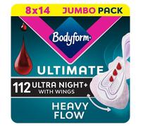 Bodyform Ultimate Ultra Night Sanitary Towels Wings 112 Pack, Heavy Periods